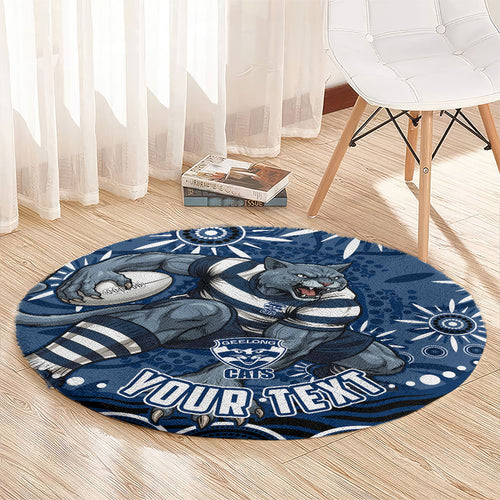 Personalized Geelong Cats Rugby Mascot Round Carpet Aboriginal Dot Art - Dreamtime Football Mascot