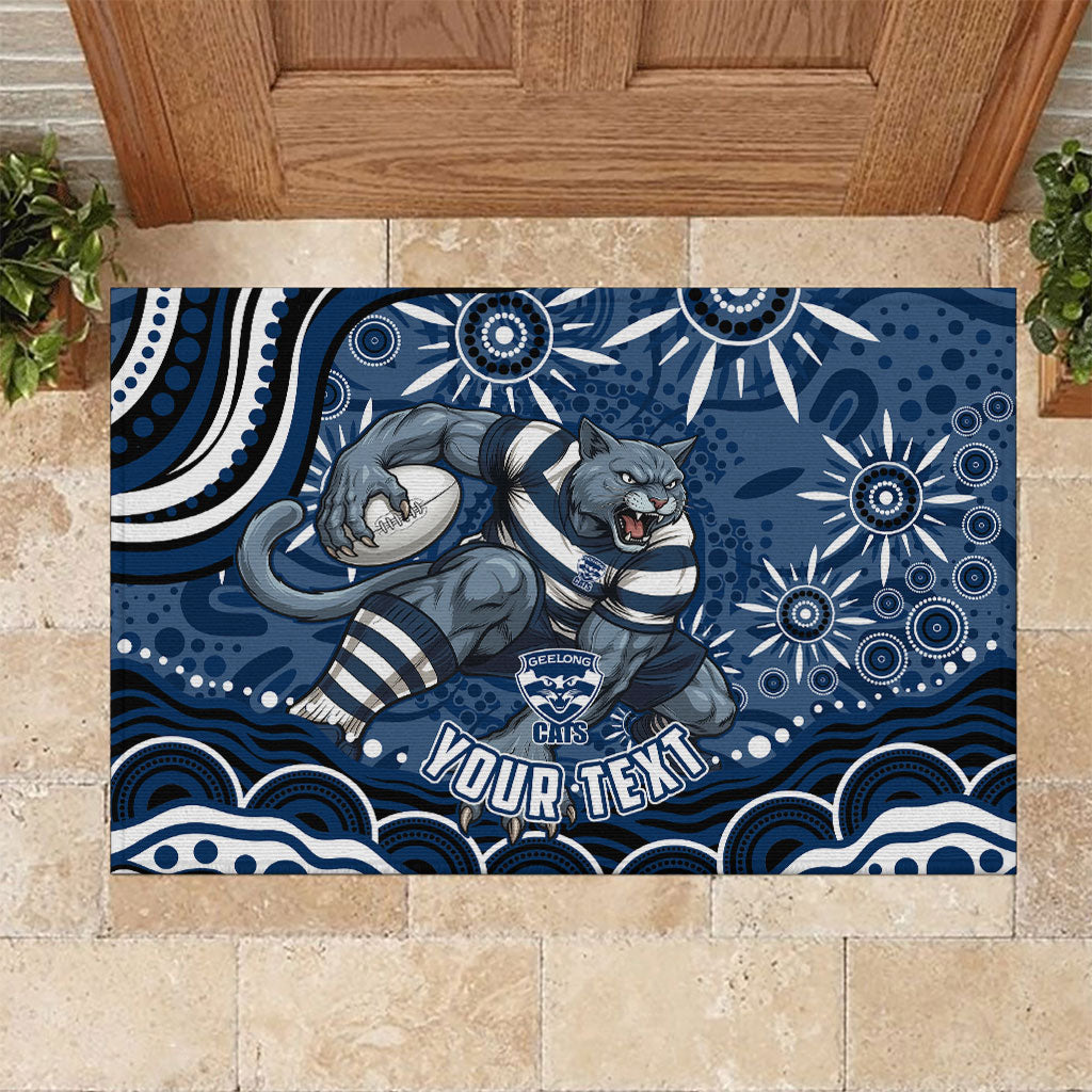 Personalized Geelong Cats Rugby Mascot Rubber Doormat Aboriginal Dot Art - Dreamtime Football Mascot