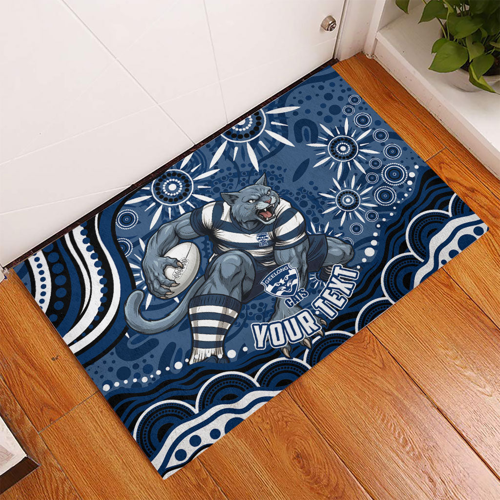 Personalized Geelong Cats Rugby Mascot Rubber Doormat Aboriginal Dot Art - Dreamtime Football Mascot