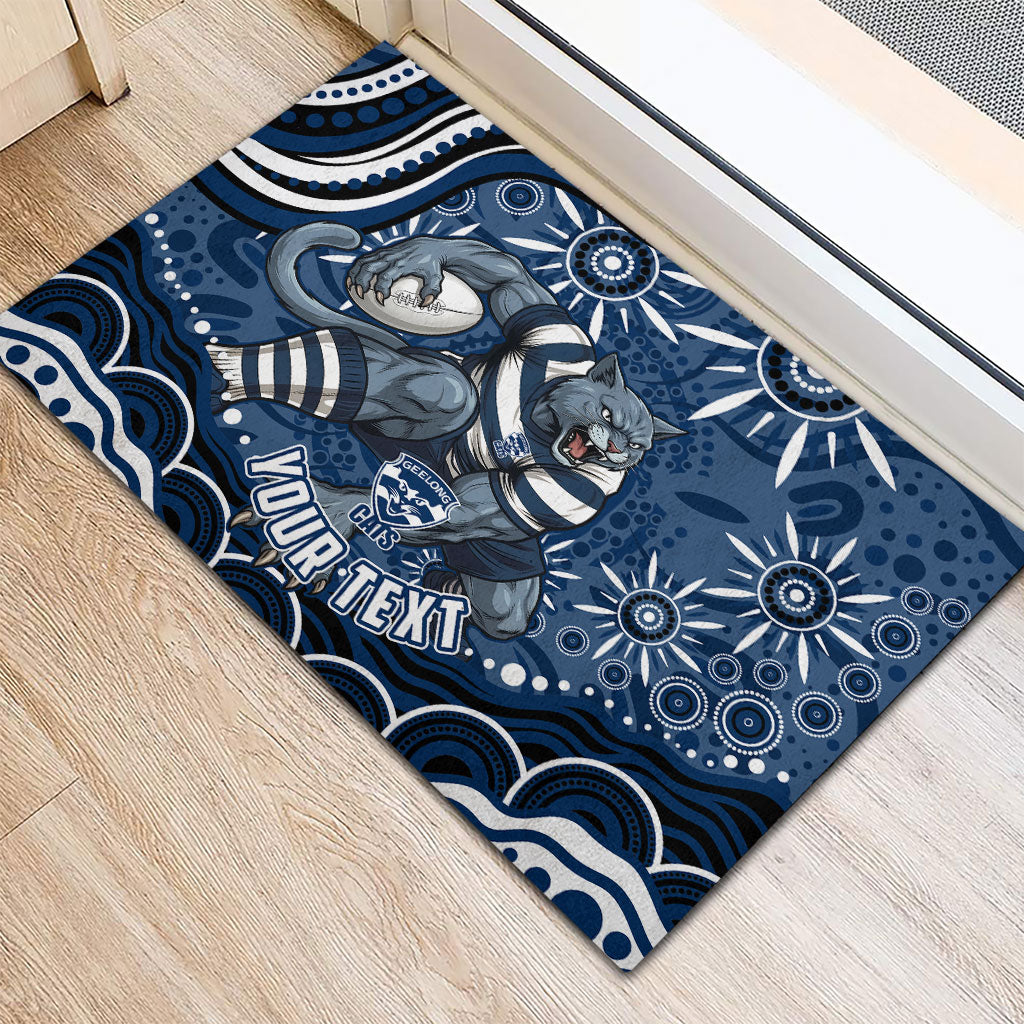 Personalized Geelong Cats Rugby Mascot Rubber Doormat Aboriginal Dot Art - Dreamtime Football Mascot