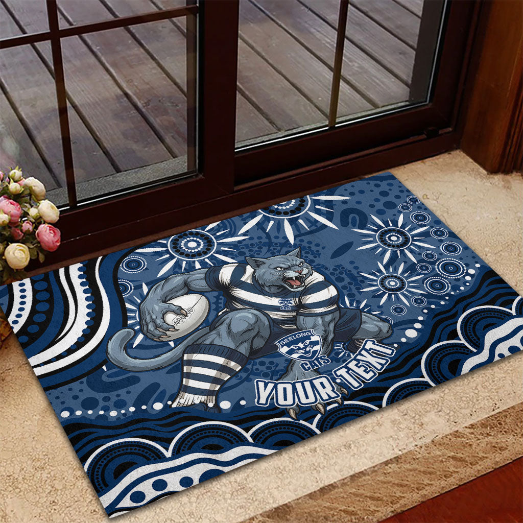 Personalized Geelong Cats Rugby Mascot Rubber Doormat Aboriginal Dot Art - Dreamtime Football Mascot