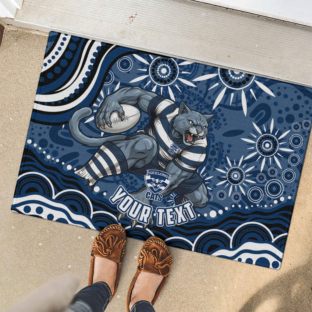 Personalized Geelong Cats Rugby Mascot Rubber Doormat Aboriginal Dot Art - Dreamtime Football Mascot