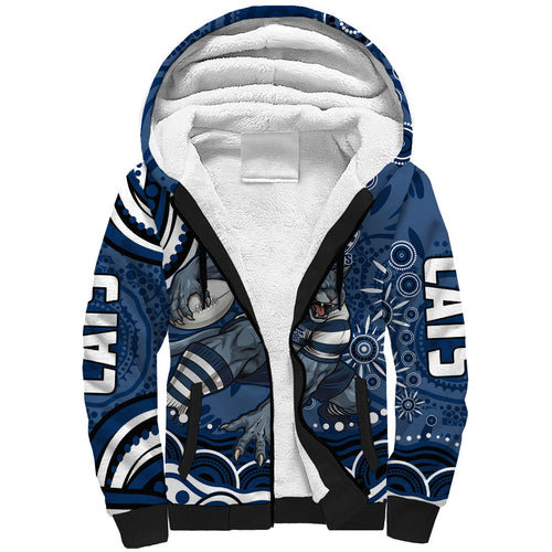 Personalized Geelong Cats Rugby Mascot Sherpa Hoodie Aboriginal Dot Art - Dreamtime Football Mascot