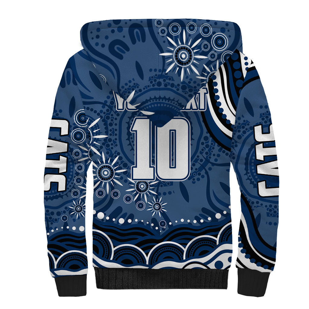 Personalized Geelong Cats Rugby Mascot Sherpa Hoodie Aboriginal Dot Art - Dreamtime Football Mascot