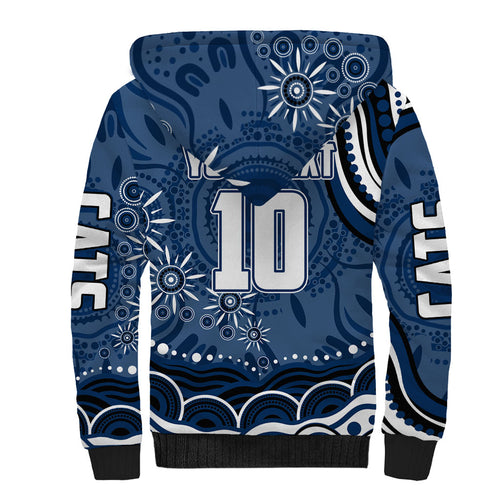 Personalized Geelong Cats Rugby Mascot Sherpa Hoodie Aboriginal Dot Art - Dreamtime Football Mascot