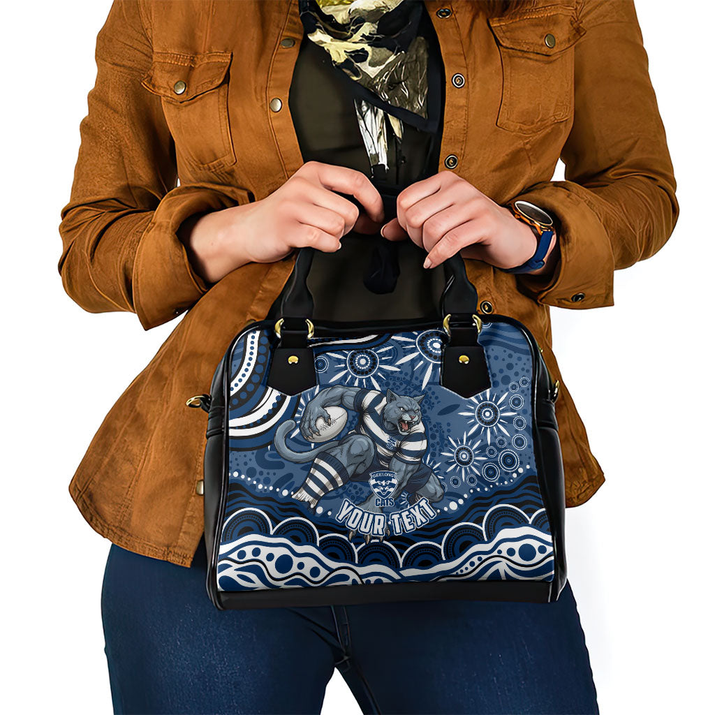 Personalized Geelong Cats Rugby Mascot Shoulder Handbag Aboriginal Dot Art - Dreamtime Football Mascot
