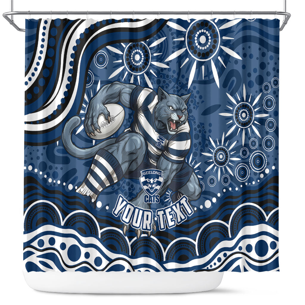 Personalized Geelong Cats Rugby Mascot Shower Curtain Aboriginal Dot Art - Dreamtime Football Mascot