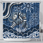 Personalized Geelong Cats Rugby Mascot Shower Curtain Aboriginal Dot Art - Dreamtime Football Mascot