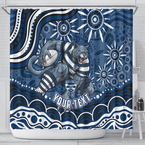 Personalized Geelong Cats Rugby Mascot Shower Curtain Aboriginal Dot Art - Dreamtime Football Mascot