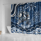 Personalized Geelong Cats Rugby Mascot Shower Curtain Aboriginal Dot Art - Dreamtime Football Mascot