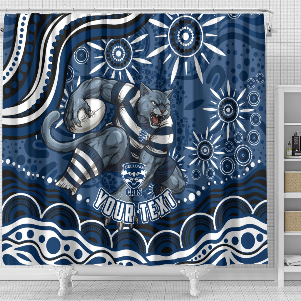 Personalized Geelong Cats Rugby Mascot Shower Curtain Aboriginal Dot Art - Dreamtime Football Mascot