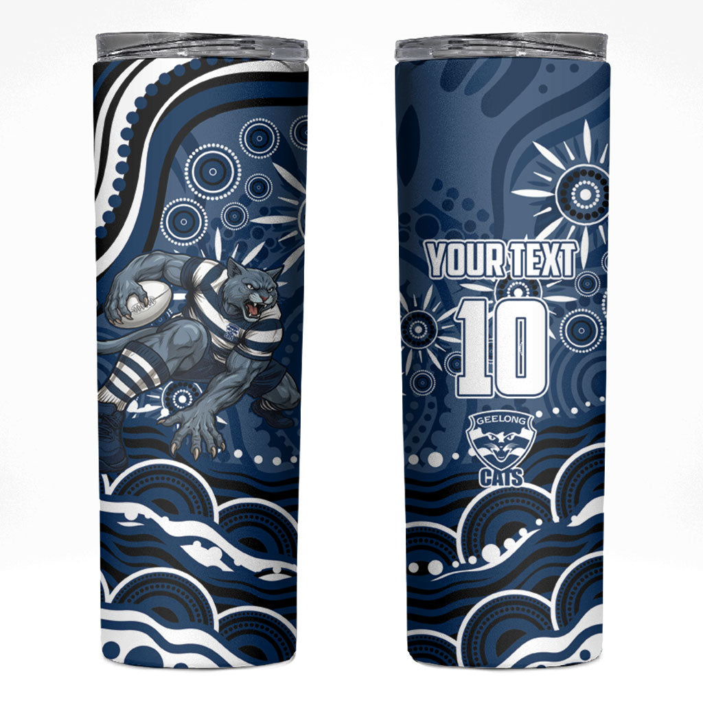 Personalized Geelong Cats Rugby Mascot Skinny Tumbler Aboriginal Dot Art - Dreamtime Football Mascot