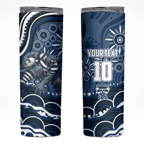 Personalized Geelong Cats Rugby Mascot Skinny Tumbler Aboriginal Dot Art - Dreamtime Football Mascot