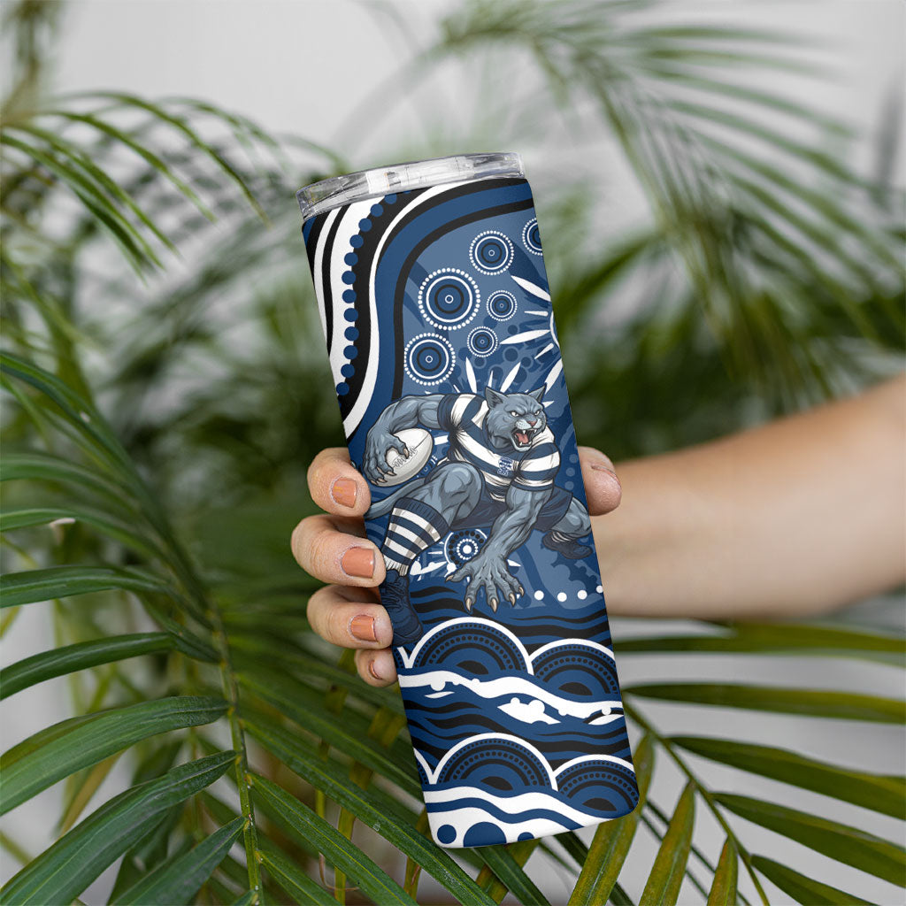 Personalized Geelong Cats Rugby Mascot Skinny Tumbler Aboriginal Dot Art - Dreamtime Football Mascot