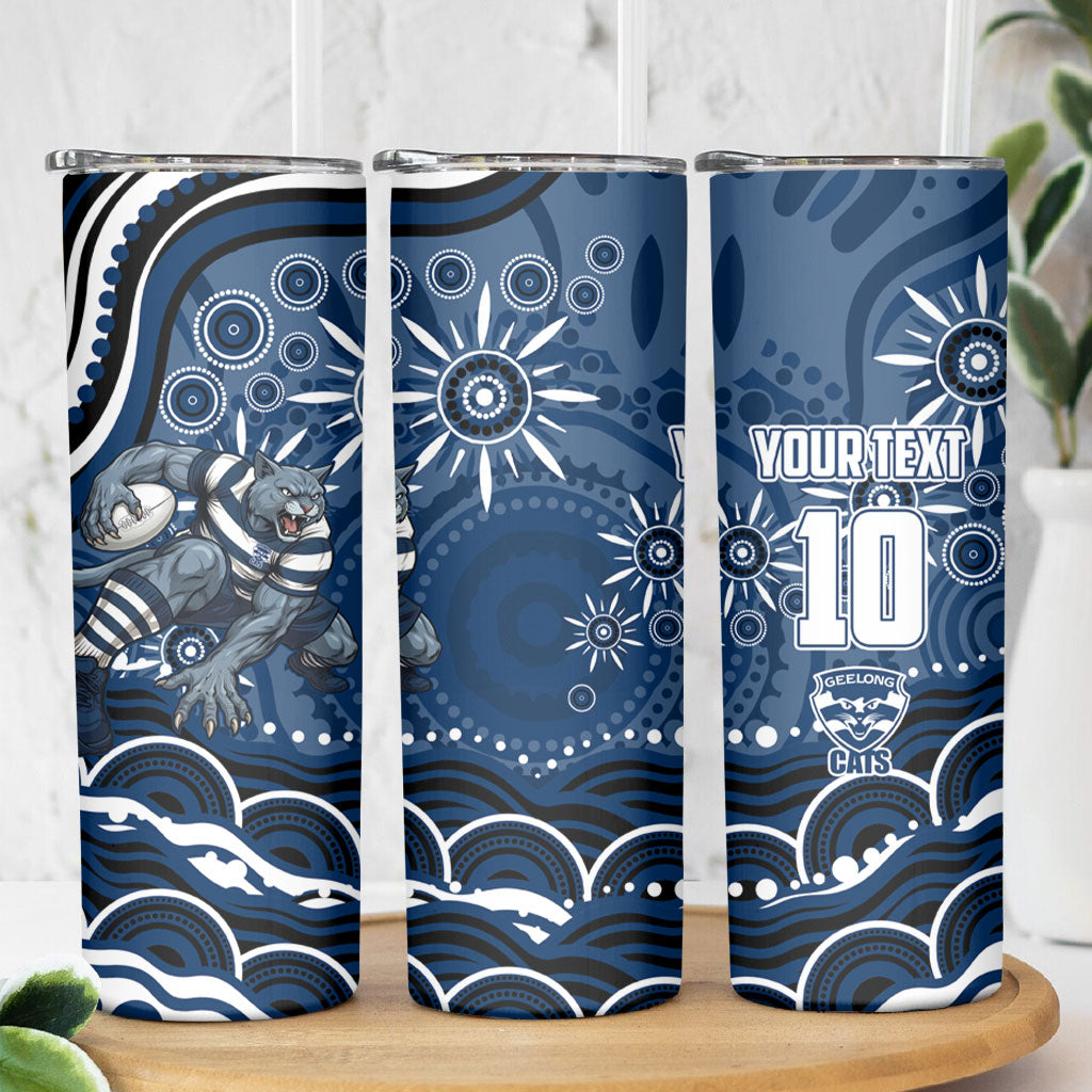 Personalized Geelong Cats Rugby Mascot Skinny Tumbler Aboriginal Dot Art - Dreamtime Football Mascot