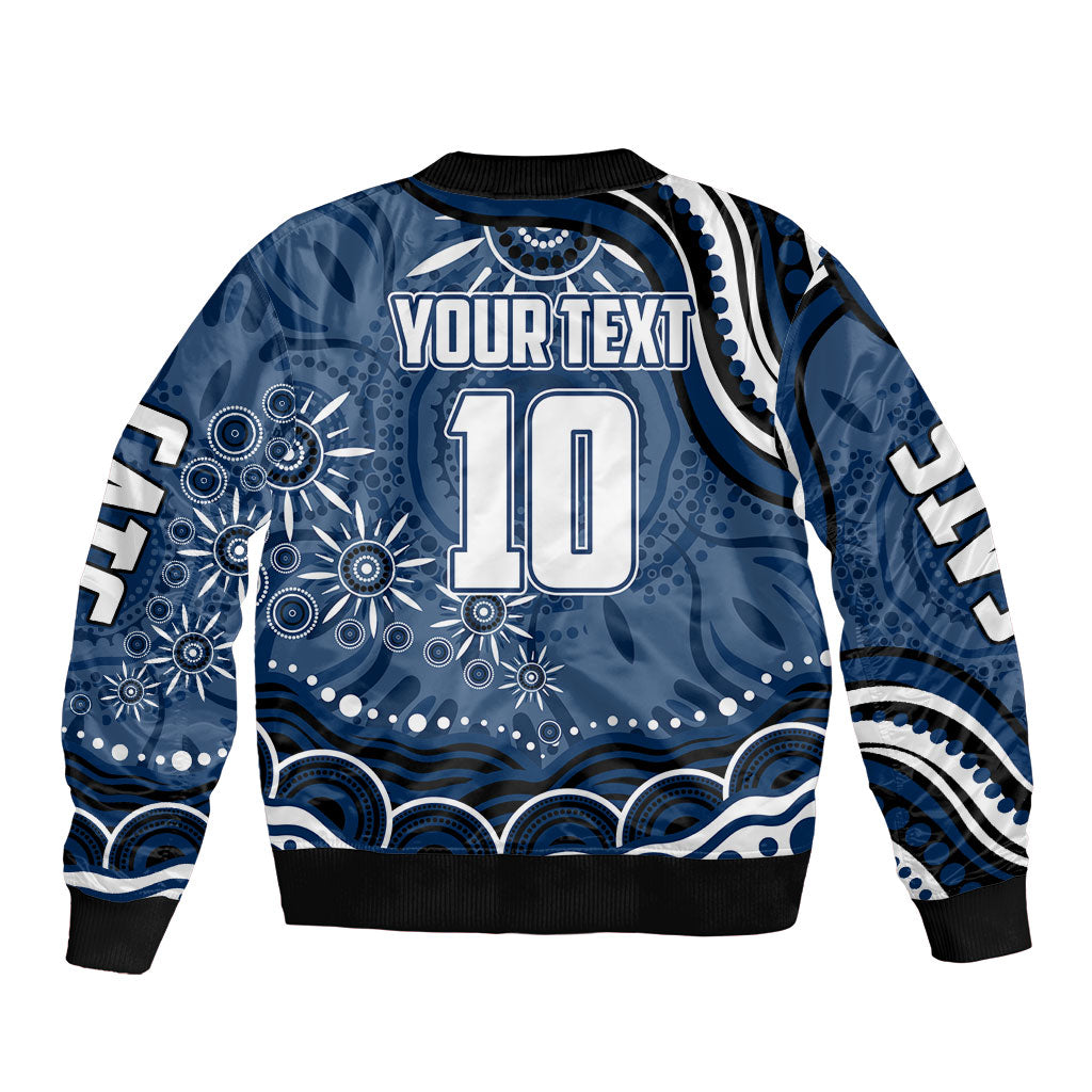 Personalized Geelong Cats Rugby Mascot Sleeve Zip Bomber Jacket Aboriginal Dot Art - Dreamtime Football Mascot