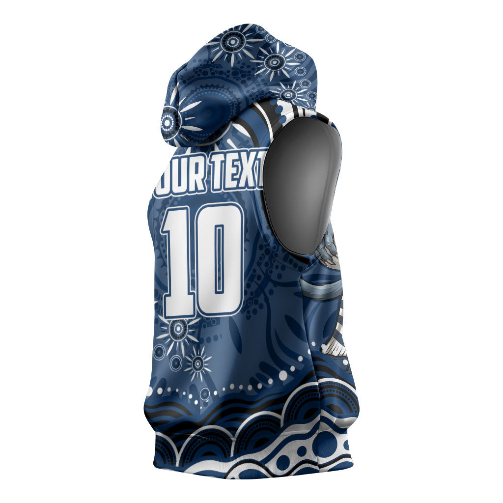 Personalized Geelong Cats Rugby Mascot Sleeveless Hoodie Aboriginal Dot Art - Dreamtime Football Mascot