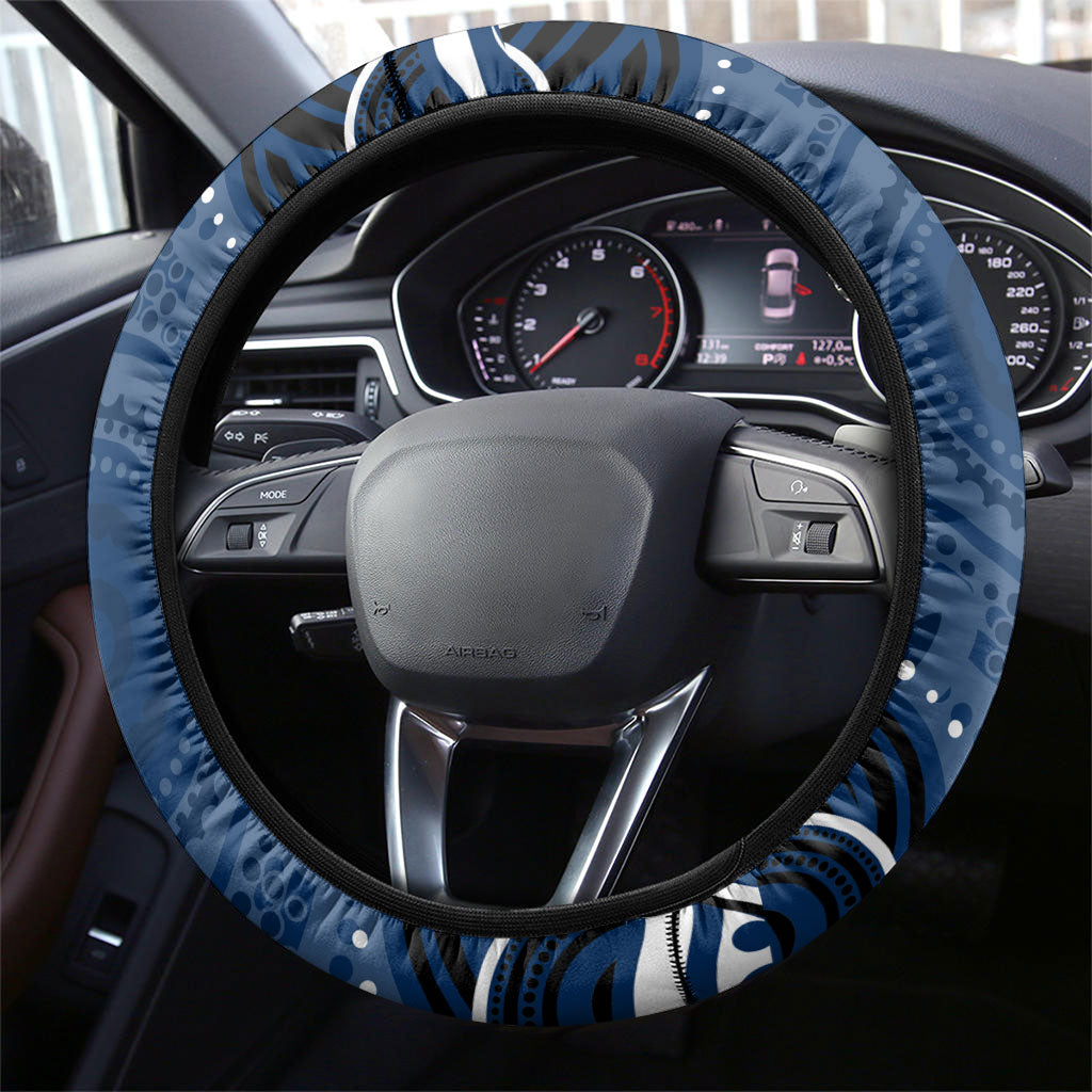 Geelong Cats Rugby Mascot Steering Wheel Cover Aboriginal Dot Art - Dreamtime Football Mascot