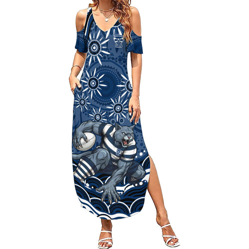 Personalized Geelong Cats Rugby Mascot Summer Maxi Dress Aboriginal Dot Art - Dreamtime Football Mascot