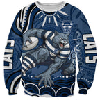 Personalized Geelong Cats Rugby Mascot Sweatshirt Aboriginal Dot Art - Dreamtime Football Mascot