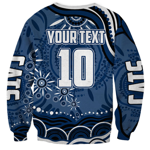 Personalized Geelong Cats Rugby Mascot Sweatshirt Aboriginal Dot Art - Dreamtime Football Mascot