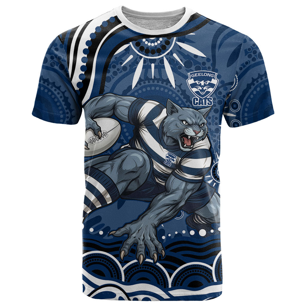 Personalized Geelong Cats Rugby Mascot T Shirt Aboriginal Dot Art - Dreamtime Football Mascot
