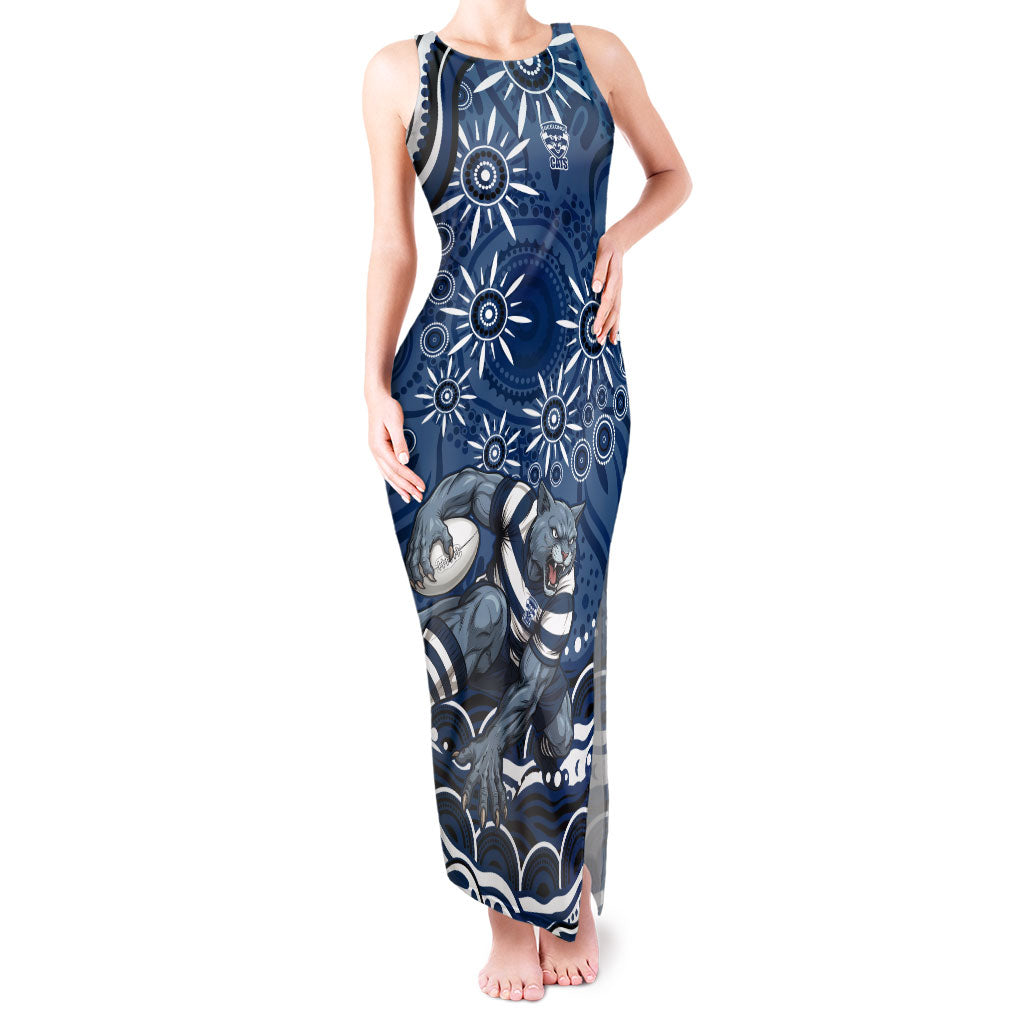 Personalized Geelong Cats Rugby Mascot Tank Maxi Dress Aboriginal Dot Art - Dreamtime Football Mascot