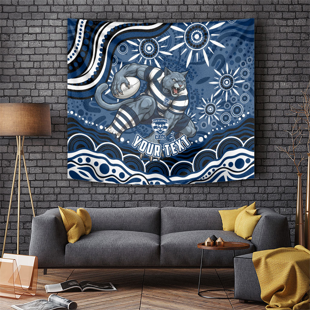 Personalized Geelong Cats Rugby Mascot Tapestry Aboriginal Dot Art - Dreamtime Football Mascot