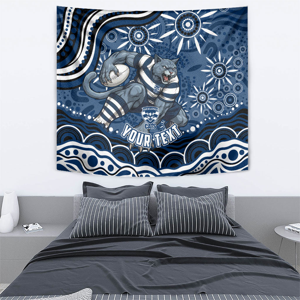 Personalized Geelong Cats Rugby Mascot Tapestry Aboriginal Dot Art - Dreamtime Football Mascot