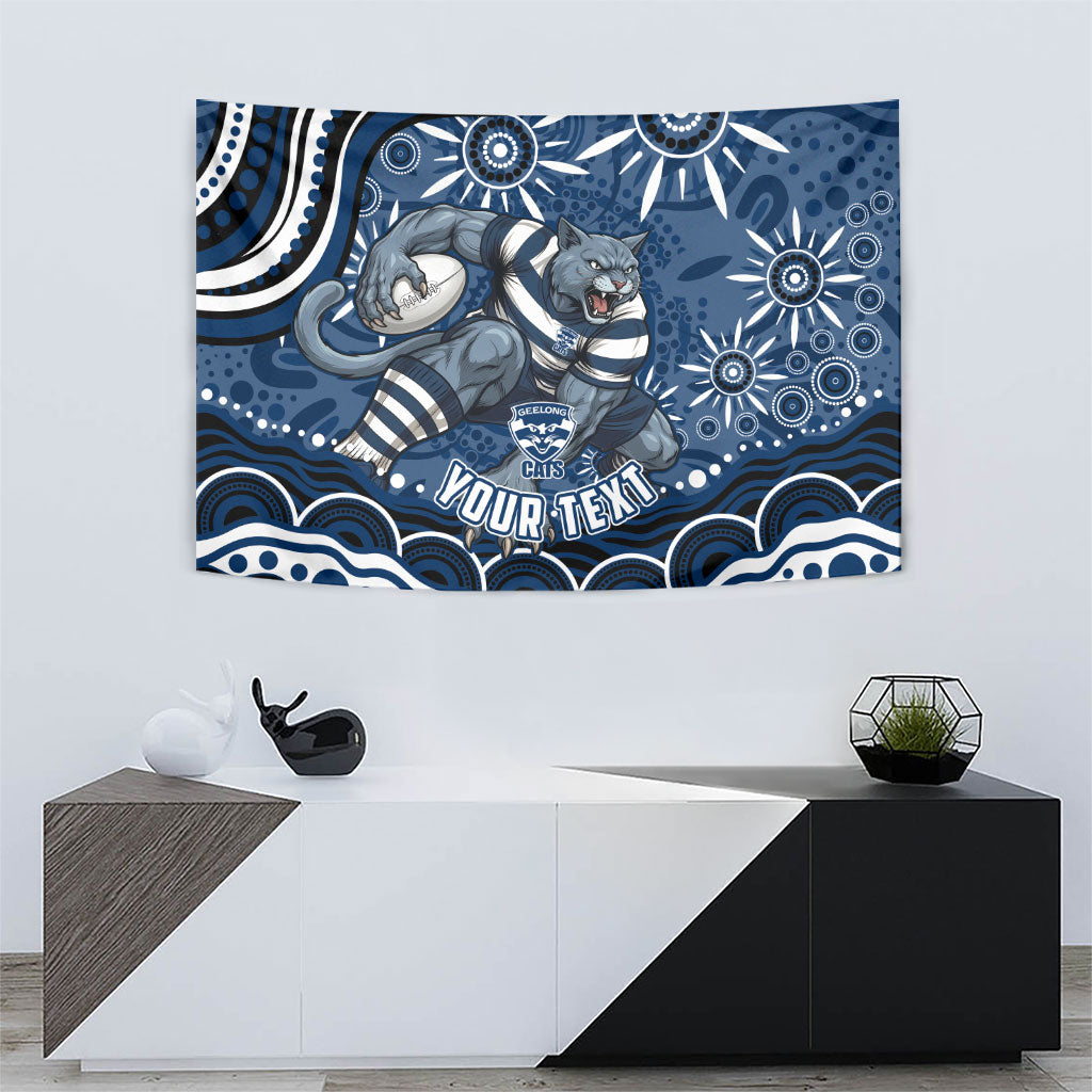 Personalized Geelong Cats Rugby Mascot Tapestry Aboriginal Dot Art - Dreamtime Football Mascot