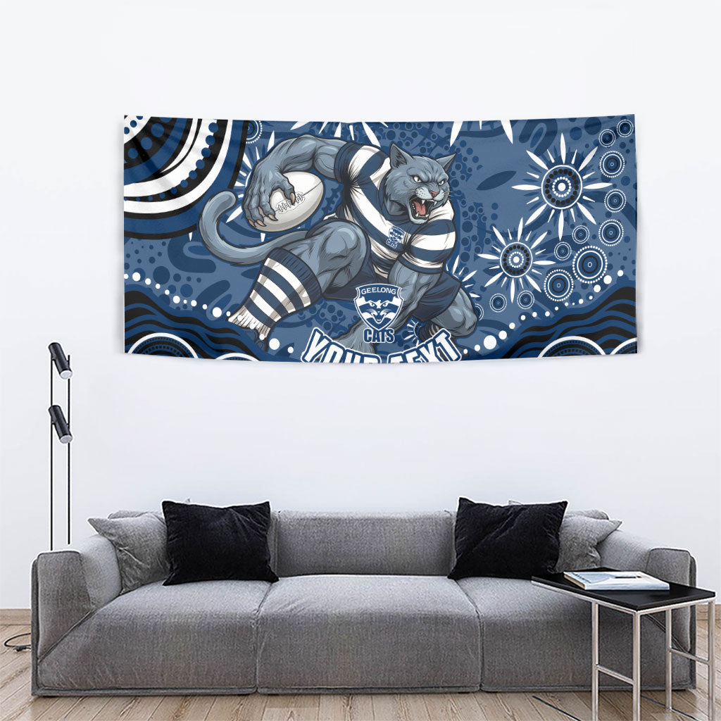 Personalized Geelong Cats Rugby Mascot Tapestry Aboriginal Dot Art - Dreamtime Football Mascot