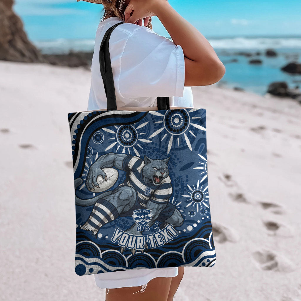 Personalized Geelong Cats Rugby Mascot Tote Bag Aboriginal Dot Art - Dreamtime Football Mascot