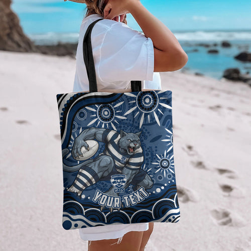 Personalized Geelong Cats Rugby Mascot Tote Bag Aboriginal Dot Art - Dreamtime Football Mascot