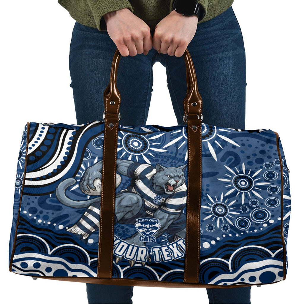 Personalized Geelong Cats Rugby Mascot Travel Bag Aboriginal Dot Art - Dreamtime Football Mascot