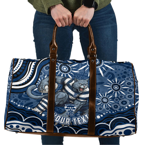 Personalized Geelong Cats Rugby Mascot Travel Bag Aboriginal Dot Art - Dreamtime Football Mascot