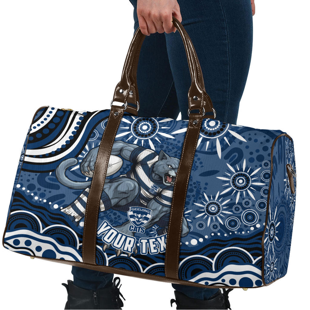 Personalized Geelong Cats Rugby Mascot Travel Bag Aboriginal Dot Art - Dreamtime Football Mascot