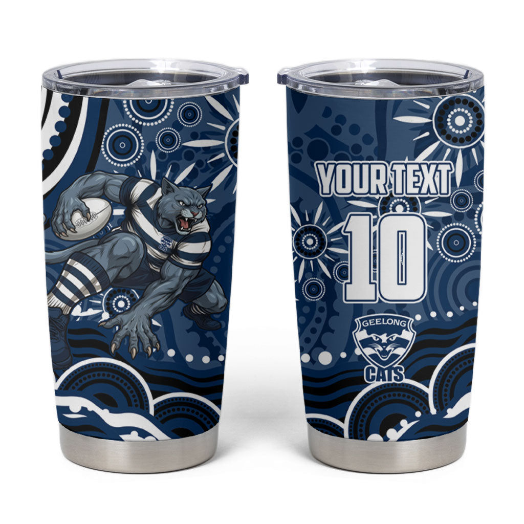 Personalized Geelong Cats Rugby Mascot Tumbler Cup Aboriginal Dot Art - Dreamtime Football Mascot