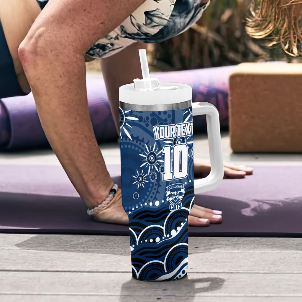 Personalized Geelong Cats Rugby Mascot Tumbler With Handle Aboriginal Dot Art - Dreamtime Football Mascot