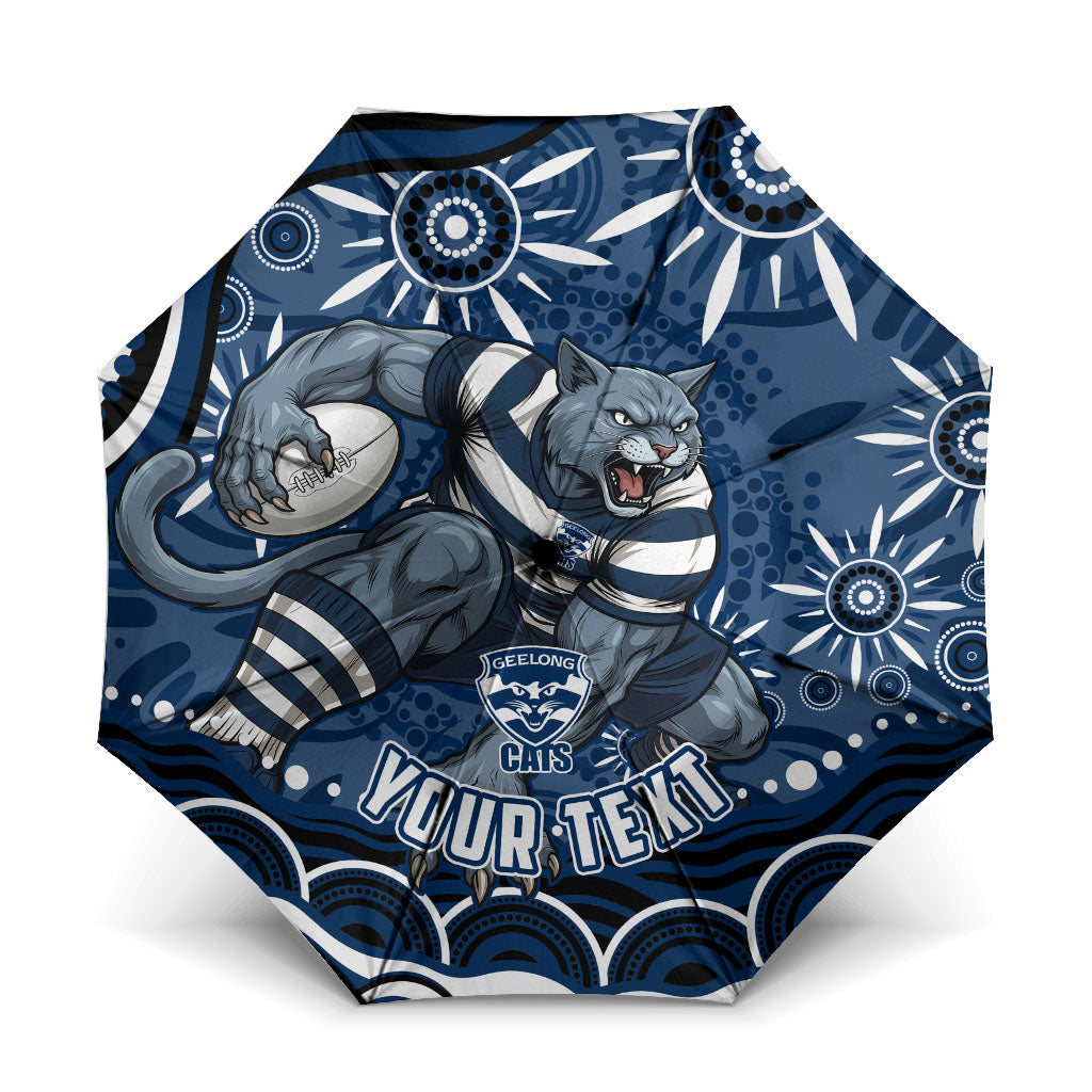Personalized Geelong Cats Rugby Mascot Umbrella Aboriginal Dot Art - Dreamtime Football Mascot