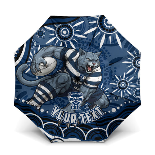 Personalized Geelong Cats Rugby Mascot Umbrella Aboriginal Dot Art - Dreamtime Football Mascot