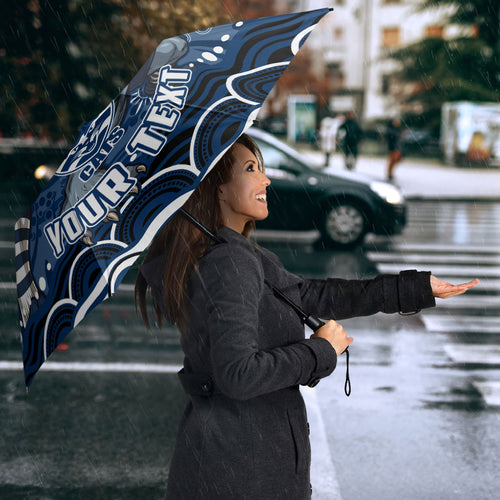 Personalized Geelong Cats Rugby Mascot Umbrella Aboriginal Dot Art - Dreamtime Football Mascot