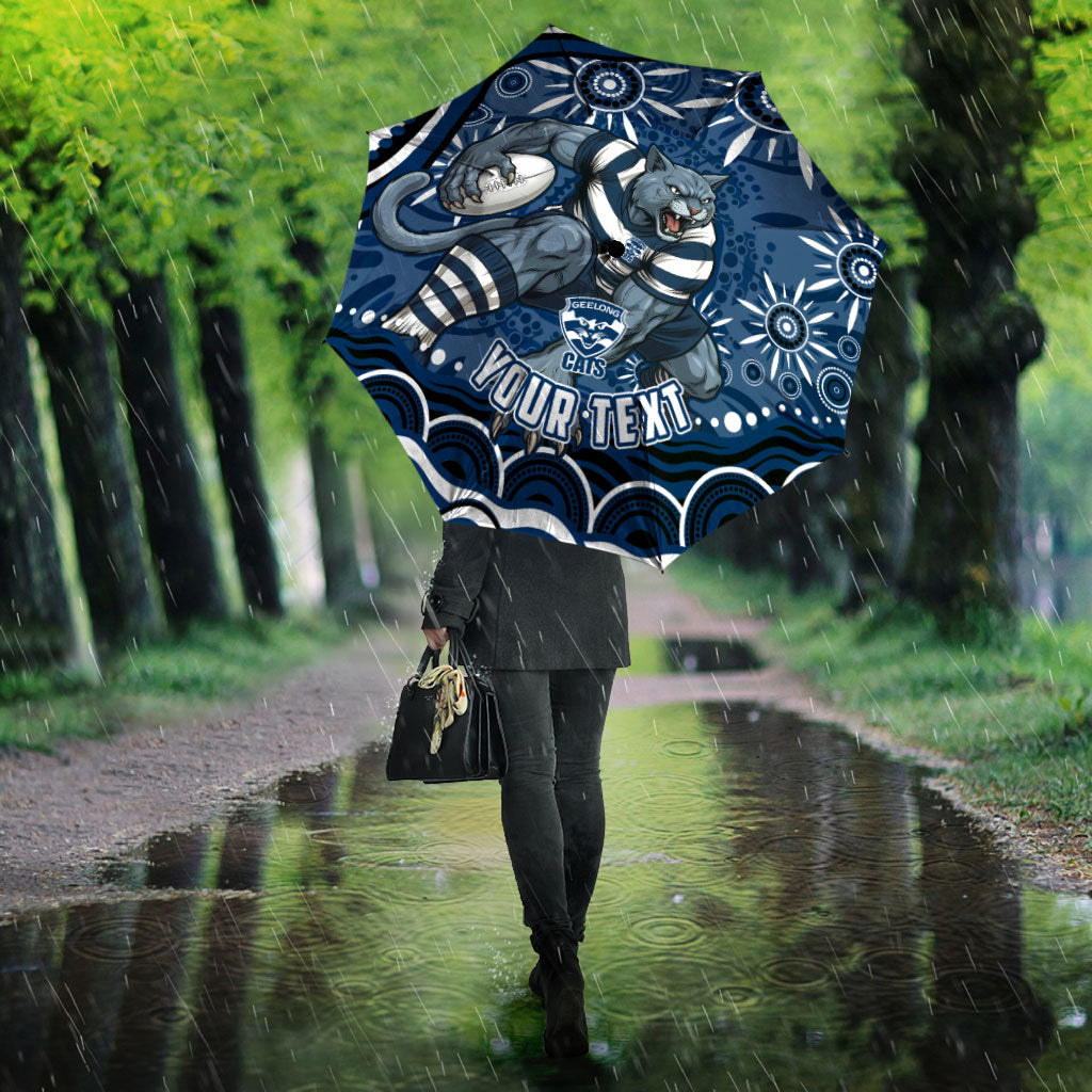 Personalized Geelong Cats Rugby Mascot Umbrella Aboriginal Dot Art - Dreamtime Football Mascot
