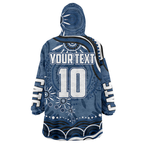 Personalized Geelong Cats Rugby Mascot Wearable Blanket Hoodie Aboriginal Dot Art - Dreamtime Football Mascot