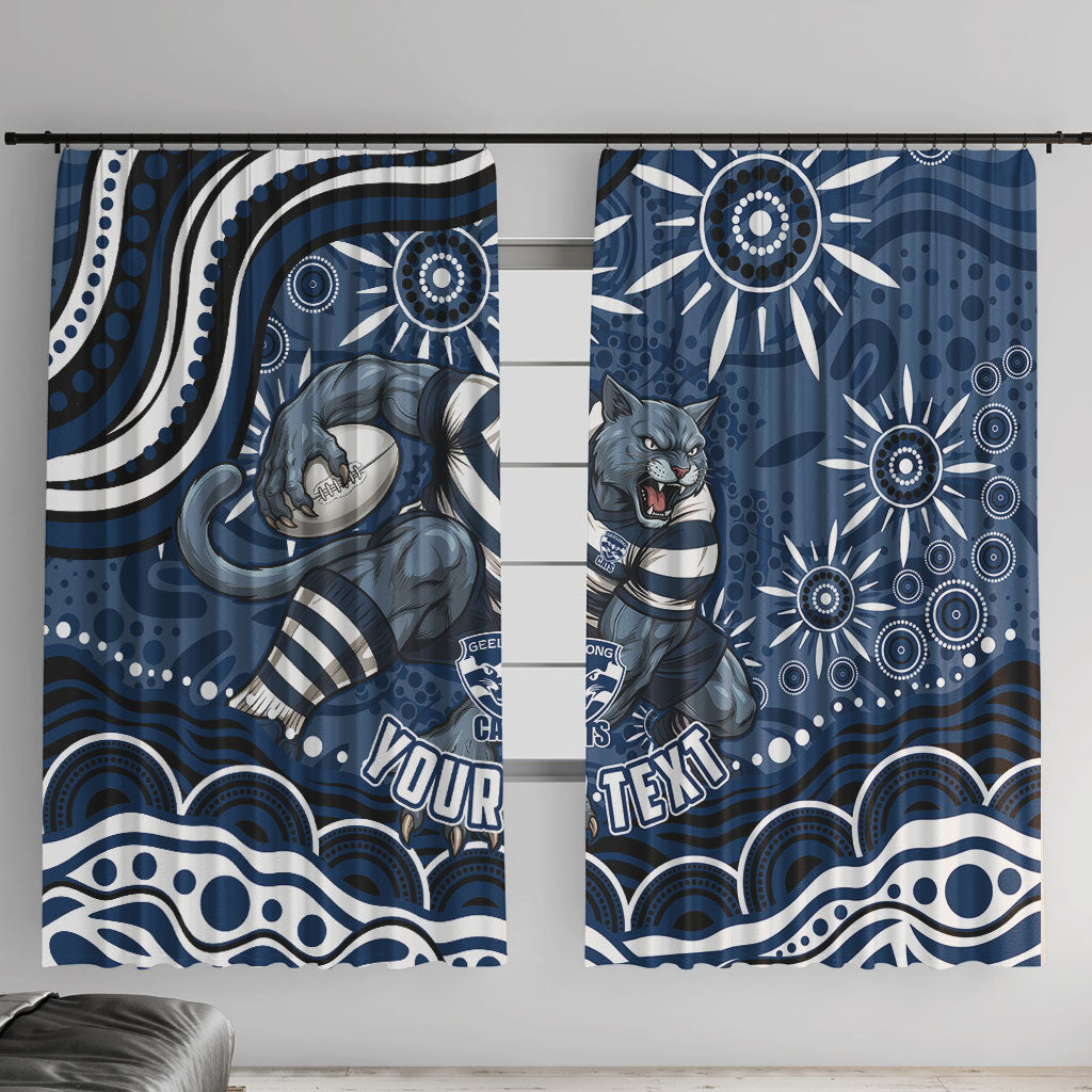 Personalized Geelong Cats Rugby Mascot Window Curtain Aboriginal Dot Art - Dreamtime Football Mascot