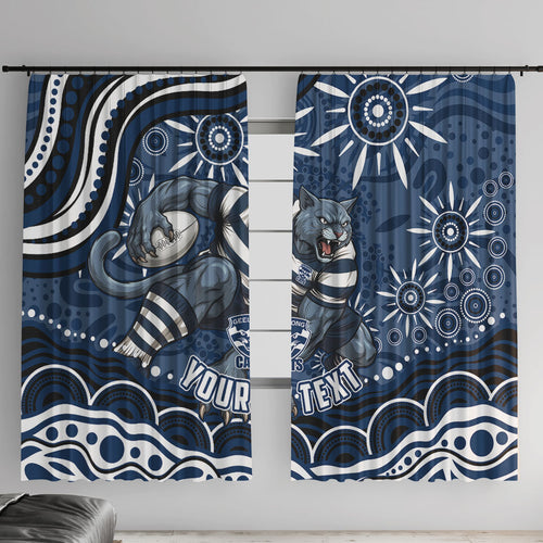 Personalized Geelong Cats Rugby Mascot Window Curtain Aboriginal Dot Art - Dreamtime Football Mascot