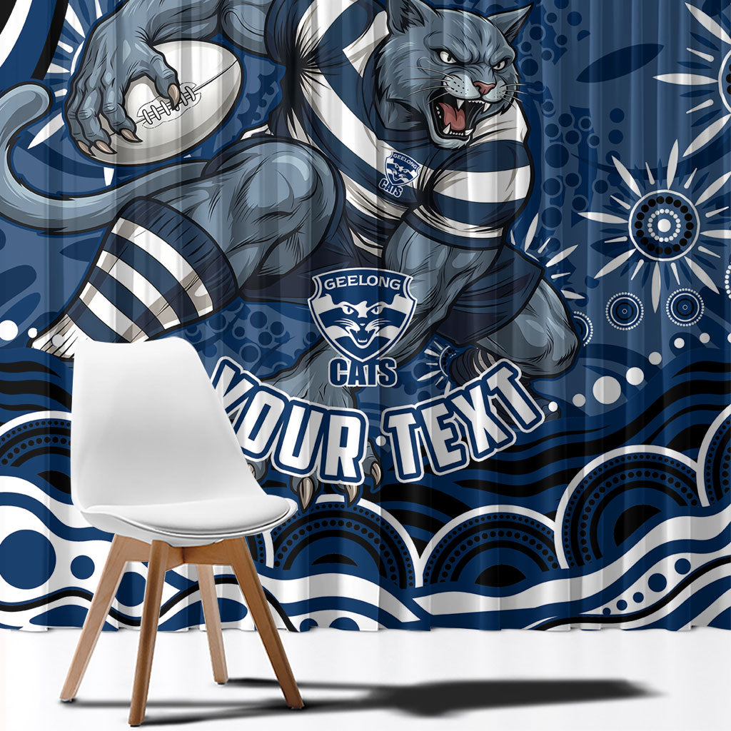 Personalized Geelong Cats Rugby Mascot Window Curtain Aboriginal Dot Art - Dreamtime Football Mascot