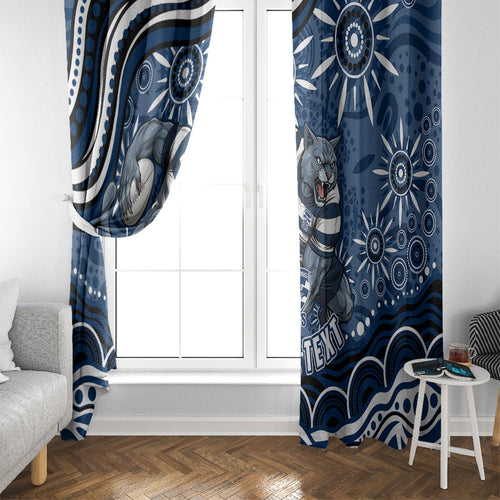 Personalized Geelong Cats Rugby Mascot Window Curtain Aboriginal Dot Art - Dreamtime Football Mascot