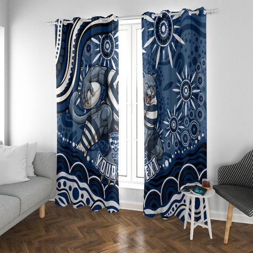Personalized Geelong Cats Rugby Mascot Window Curtain Aboriginal Dot Art - Dreamtime Football Mascot