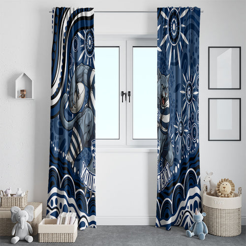Personalized Geelong Cats Rugby Mascot Window Curtain Aboriginal Dot Art - Dreamtime Football Mascot