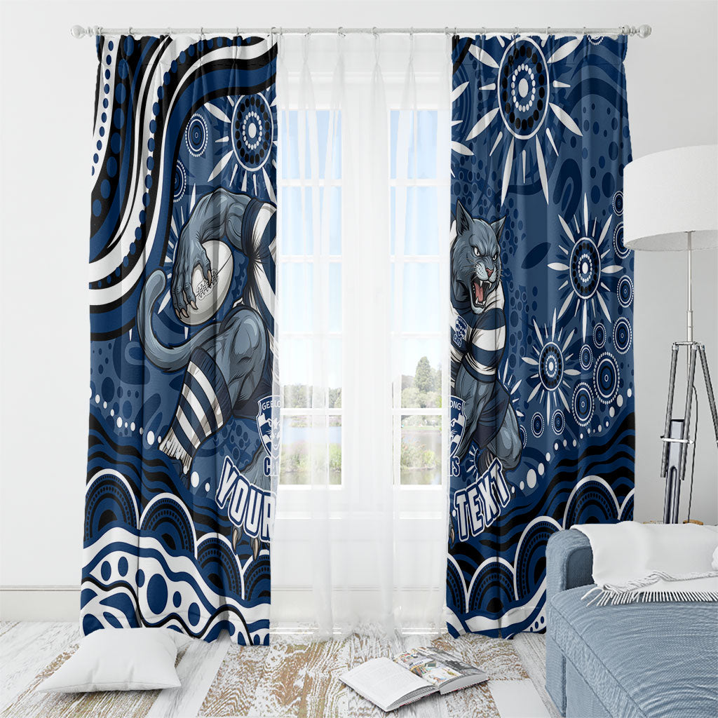 Personalized Geelong Cats Rugby Mascot Window Curtain Aboriginal Dot Art - Dreamtime Football Mascot